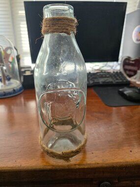 VINTAGE LARGE ABSOLUTELY PURE MILK BOTTLE EMBOSSED ON BACK WITH COW